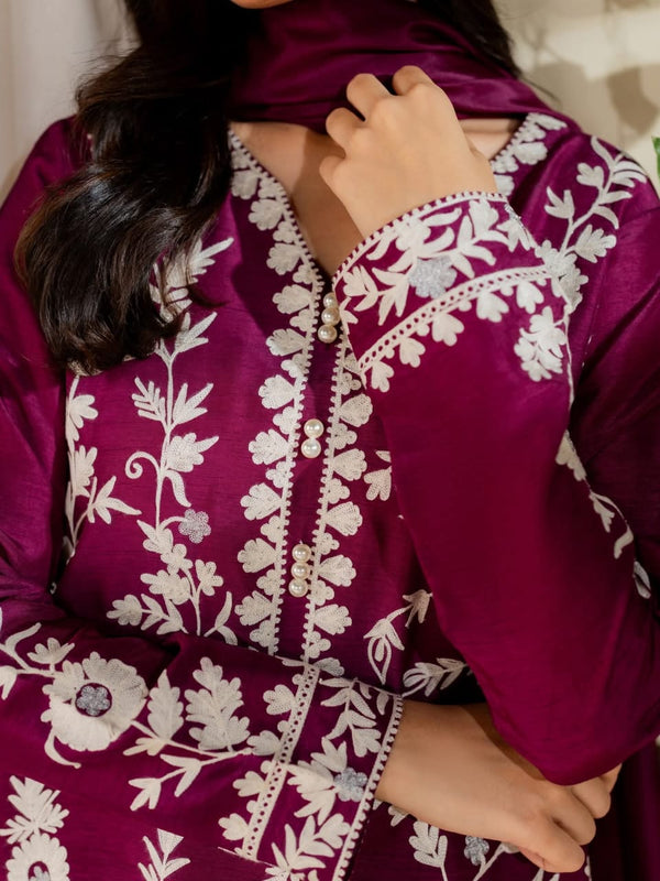Magenta Embroidered 3Pc